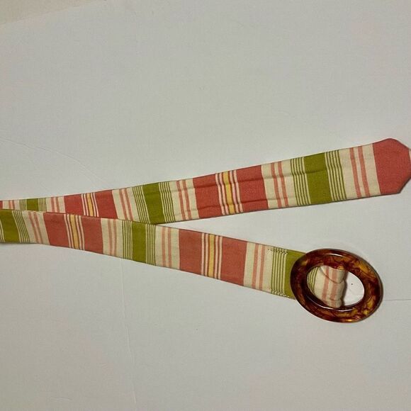 Eliza B Preppy Fabric Striped Belt with Slide Tortoise Shell Buckle, Small - Picture 7 of 8